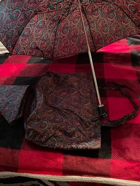 Compact Paisley Print Foldable Umbrella - Red/Black